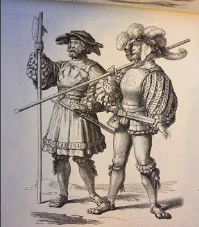 two landsknecht soldiers with halberd and spear